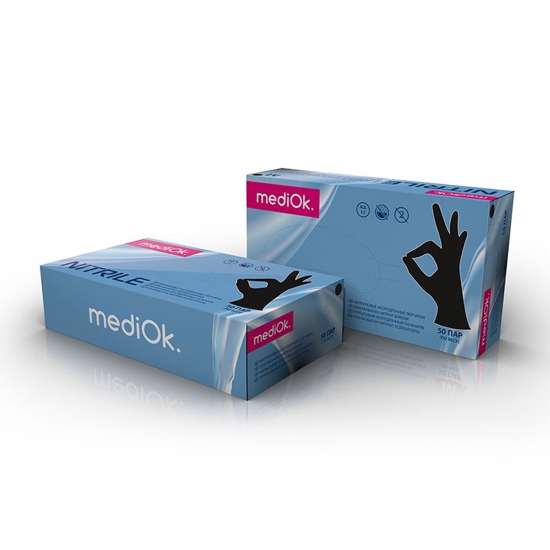 Перчатки нитриловые смотровые MediOK, размер S Чёрный 50 пар фото 1