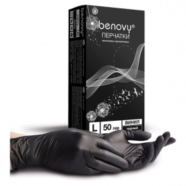 Перчатки нитровиниловые Benovy, размер L, Чёрные