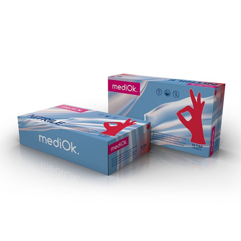 Перчатки нитриловые смотровые MediOK, размер XS Красные 50 пар фото 1