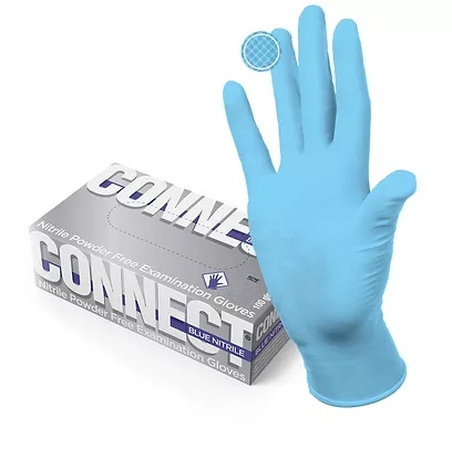 Перчатки нитриловые текстурированные Connect, размер S, Голубые фото 1